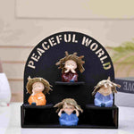 Set of 4 Buddha Monks Cute Statues with Hat