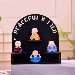 Buddha Monk on Wooden Base Statue - Nainileaf