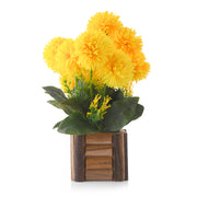 Yellow Artificial Dense Flowers With Wooden Pot