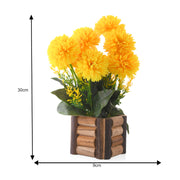 Yellow Artificial Dense Flowers With Wooden Pot
