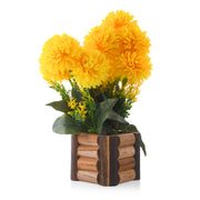 Yellow Artificial Dense Flowers With Wooden Pot