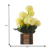 White Artificial Flower Marigold with Wooden Pot