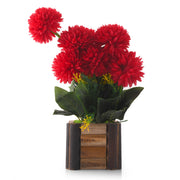 Red Artificial Flower Marigold with Wooden Pot