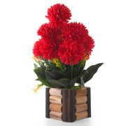 Red Artificial Flower Marigold with Wooden Pot