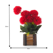 Red Artificial Flower Marigold with Wooden Pot