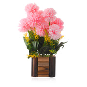 Pink Artificial Flower Marigold with Wooden Pot