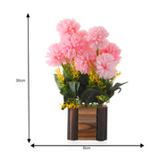 Pink Artificial Flower Marigold with Wooden Pot