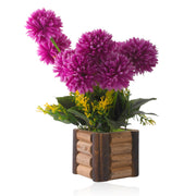 Artificial Purple Marigold Flower in Wooden Designer pot