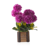 Artificial Purple Marigold Flower in Wooden Designer pot