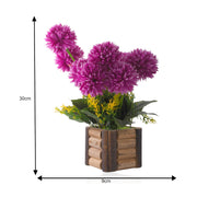 Artificial Purple Marigold Flower in Wooden Designer pot