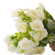 White Artificial Rose Flower Plant with Wooden Pot