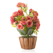 Artificial Rose Flower Plant with Wooden Pot