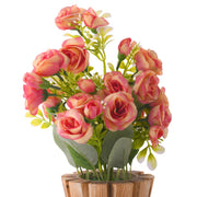 Artificial Rose Flower Plant with Wooden Pot