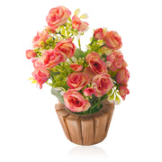 Artificial Rose Flower Plant with Wooden Pot