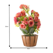 Artificial Rose Flower Plant with Wooden Pot