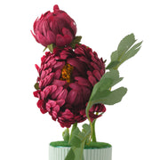 Artificial Red Silk Chrysanthemum in White Plant with Lined Pot