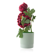 Artificial Red Silk Chrysanthemum in White Plant with Lined Pot