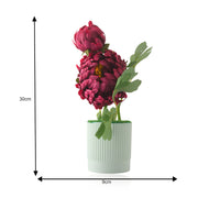 Artificial Red Silk Chrysanthemum in White Plant with Lined Pot