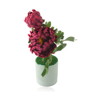 Artificial Red Silk Chrysanthemum in White Plant with Lined Pot