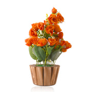 Home Decor Rose Bush Bouquet Silk Flower with Wooden Pot