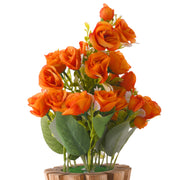 Home Decor Rose Bush Bouquet Silk Flower with Wooden Pot
