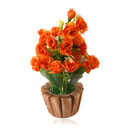 Home Decor Rose Bush Bouquet Silk Flower with Wooden Pot