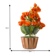 Home Decor Rose Bush Bouquet Silk Flower with Wooden Pot
