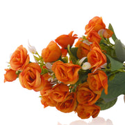 Home Decor Rose Bush Bouquet Silk Flower with Wooden Pot