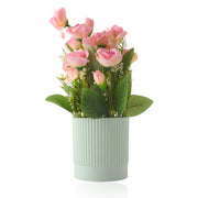 Artificial Pink Rose Flower Plant With Lined Pot