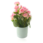 Artificial Pink Rose Flower Plant With Lined Pot
