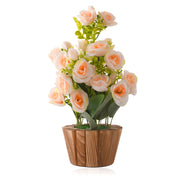 Artificial Peach Rose Flower Plant With Wooden Pot