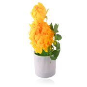 Artificial Yellow Chrysanthemum in White Plant With Lined Pot
