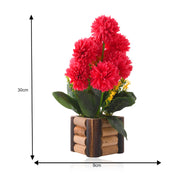 Artificial Pink Chrysanthemum Bouquet in Wooden Pot