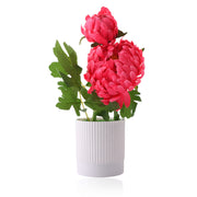 Elegant Faux Pink Chrysanthemum in White Ribbed Pot