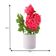 Elegant Faux Pink Chrysanthemum in White Ribbed Pot