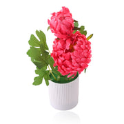 Elegant Faux Pink Chrysanthemum in White Ribbed Pot