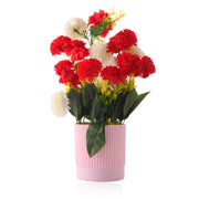 Elegant Faux Carnation Flower Arrangement in Pink Ribbed Pot