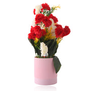 Elegant Faux Carnation Flower Arrangement in Pink Ribbed Pot
