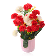 Elegant Faux Carnation Flower Arrangement in Pink Ribbed Pot