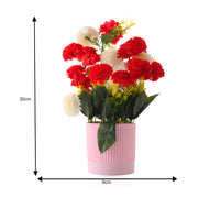 Elegant Faux Carnation Flower Arrangement in Pink Ribbed Pot