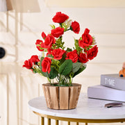 Artificial Red Rose Flower in Wooden Designer pot