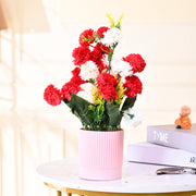Elegant Faux Carnation Flower Arrangement in Pink Ribbed Pot