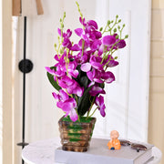Dark Purple Orchid Artificial Flower Decorative With Pot