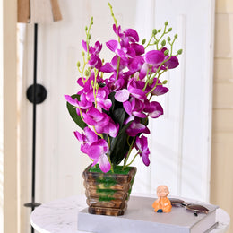Dark Purple Orchid Artificial Flower Decorative With Pot