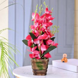 Red Orchid Artificial Flower Decorative With Pot