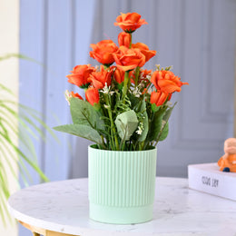 Artificial Orange Chrysanthemum Bouquet with Lined Pot