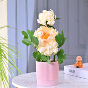Artificial White Chrysanthemum in White Plant With Lined Pot