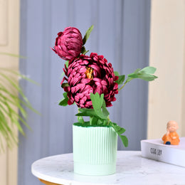 Artificial Red Silk Chrysanthemum in White Plant with Lined Pot