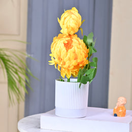 Artificial Yellow Chrysanthemum in White Plant With Lined Pot
