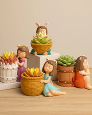 Nainileaf Basket Girls 4 inch raisin Pot - Set of 4  (Without Plant)